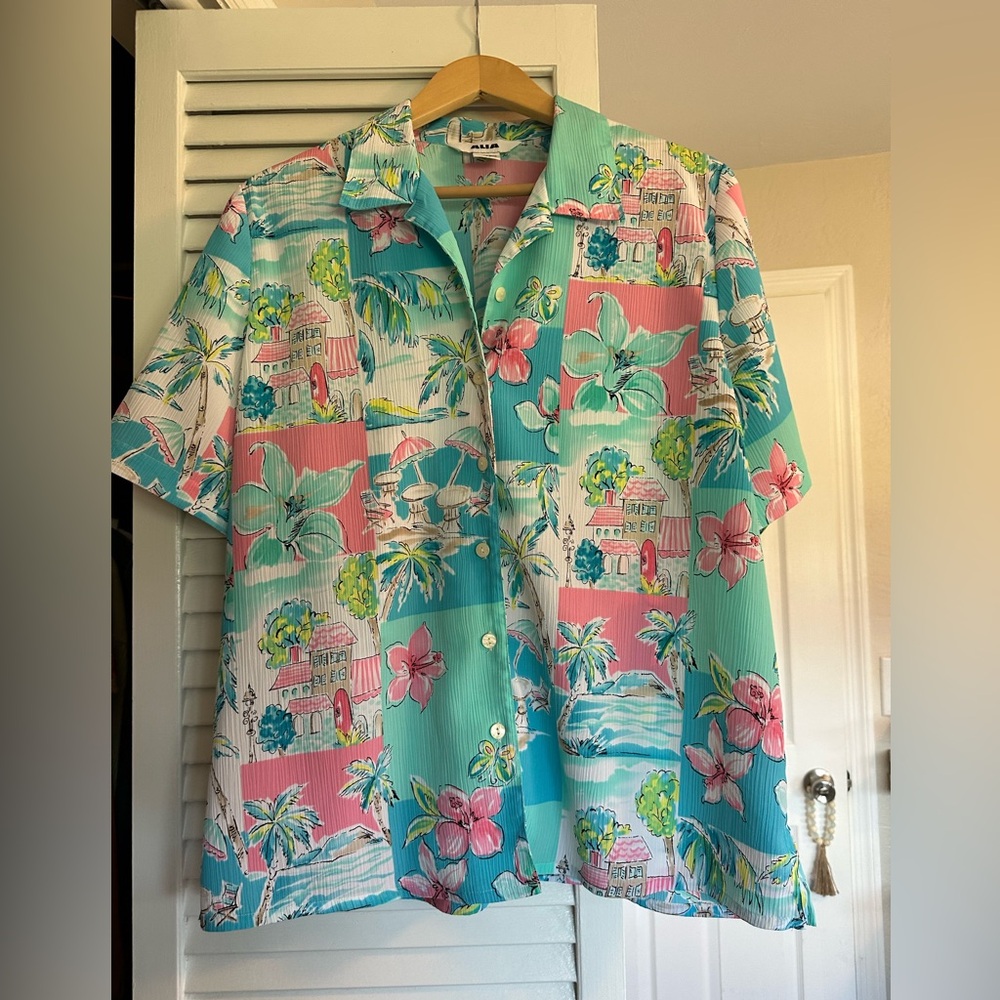 Vintage Alia Bright Tropical Print Botton Down